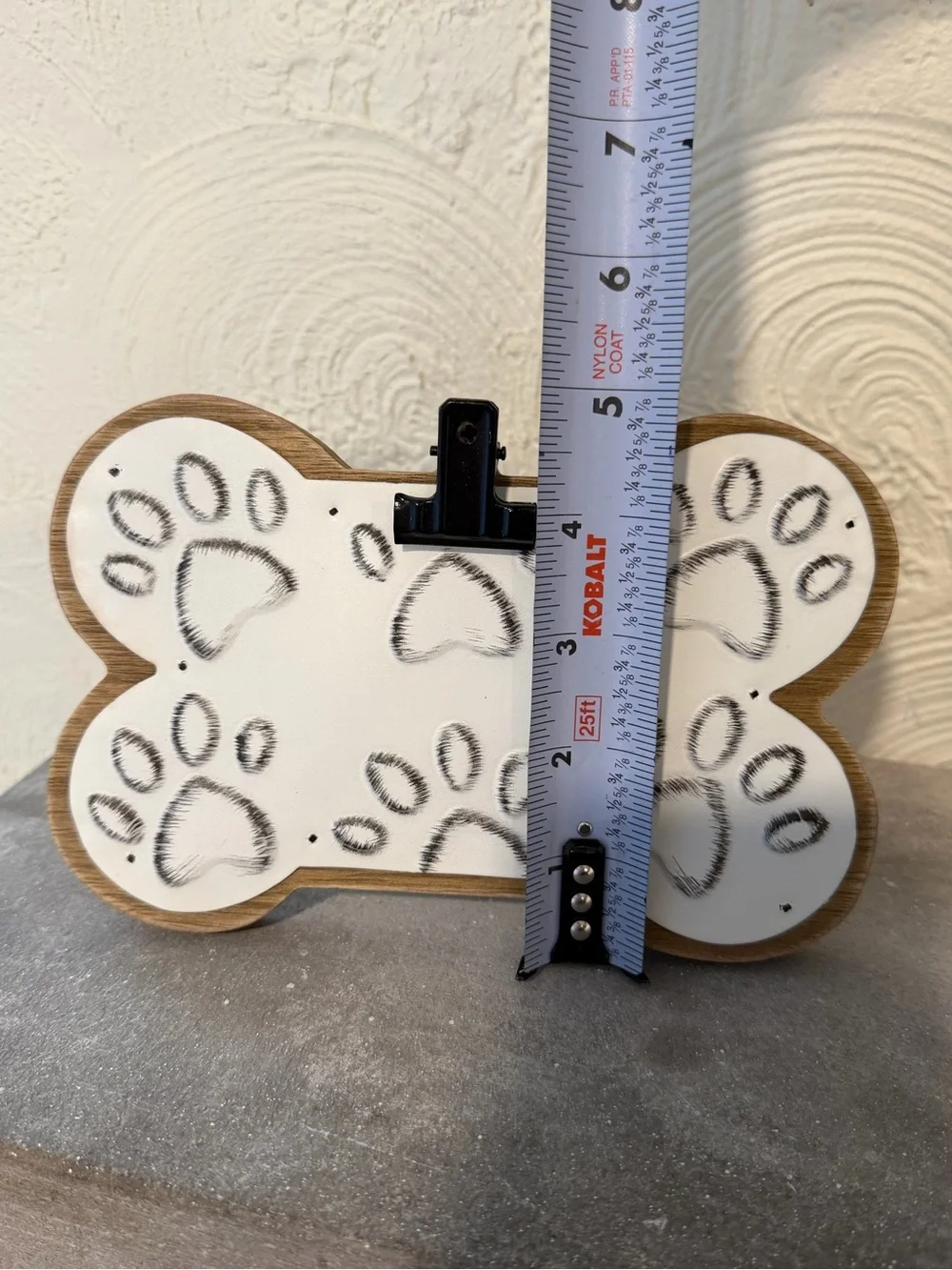 Wooden Bone-Shaped White and Black Paw Print Photo Frame with Clip Hobby Lobby